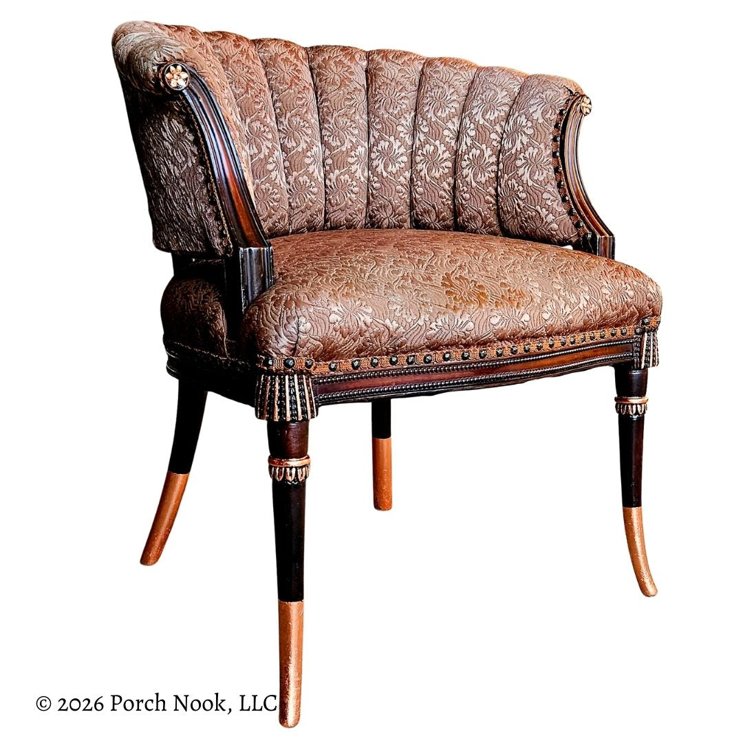 Decorative armchair with intricate patterns on a white background