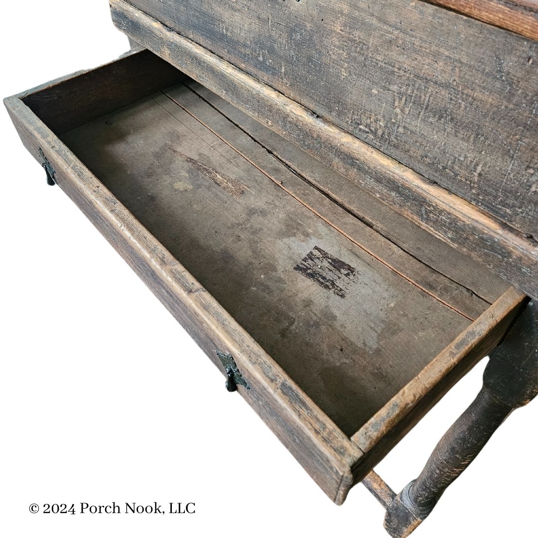 Porch Nook | Antique American Gray-Stained Pine School Master’s Slant Top Desk on Stained Maple Stand, Late 1700s-Early 1800s