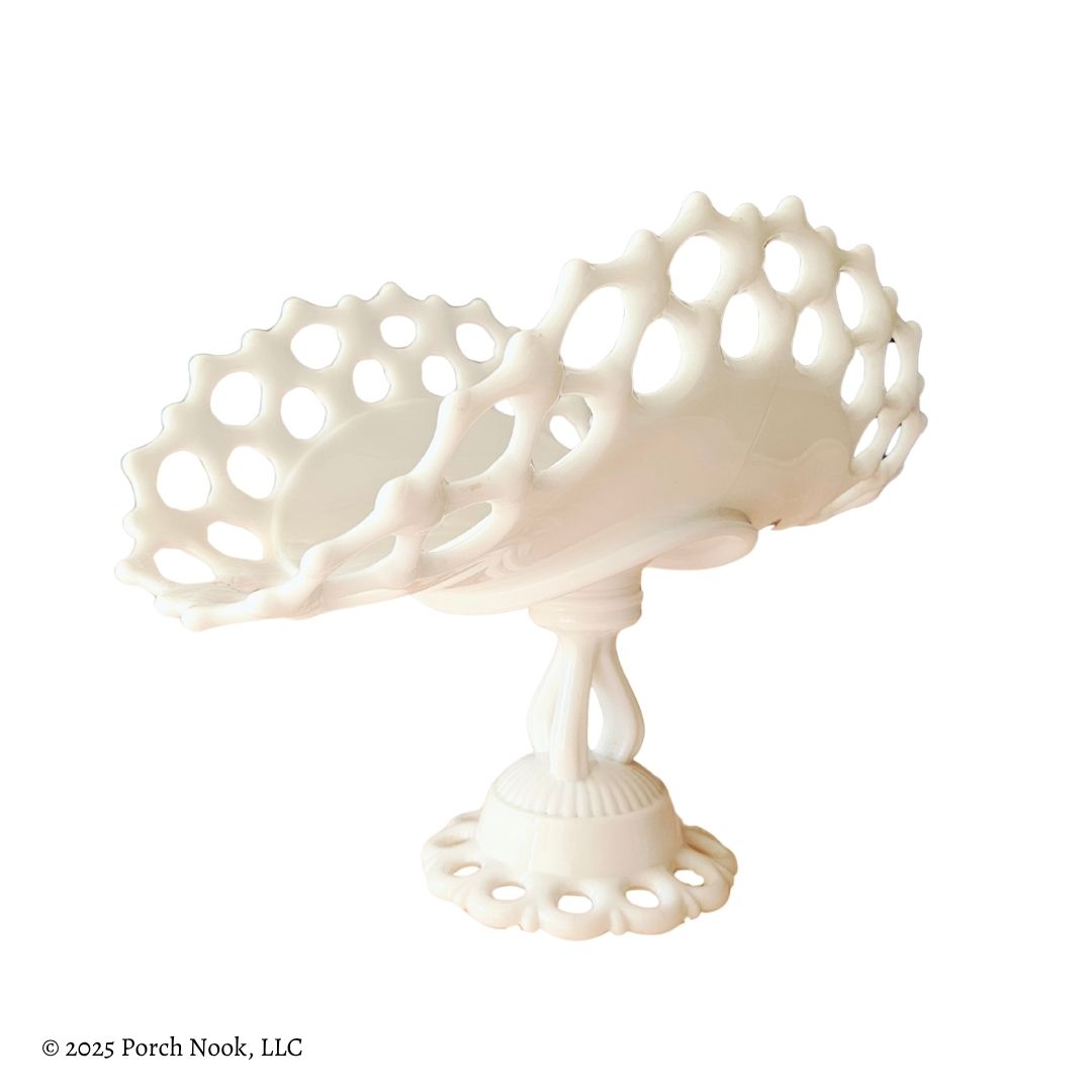 Westmoreland Doric Milk Glass Pedestal Bowl – Vintage Curved Fruit or Banana Stand