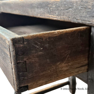 Porch Nook | Antique American Gray-Stained Pine School Master’s Slant Top Desk on Stained Maple Stand, Late 1700s-Early 1800s