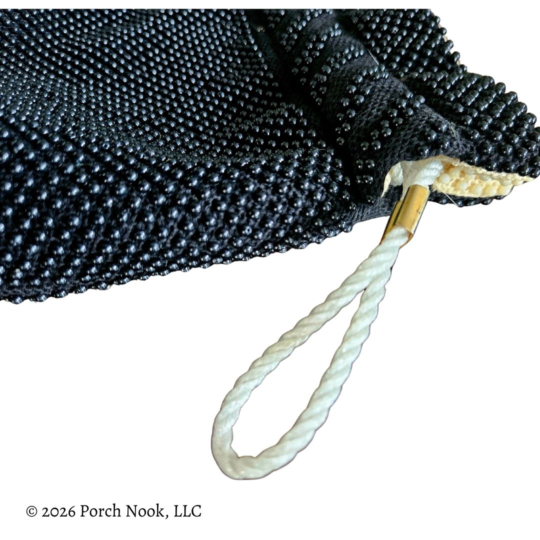 Vintage Reversible Black & Ivory Micro Beaded Drawstring Evening Bag
