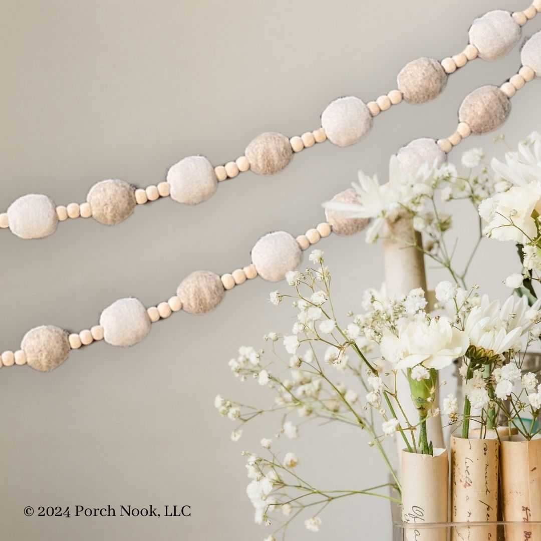 Wool Felt Ball & Wood Beaded Garland, Neutral