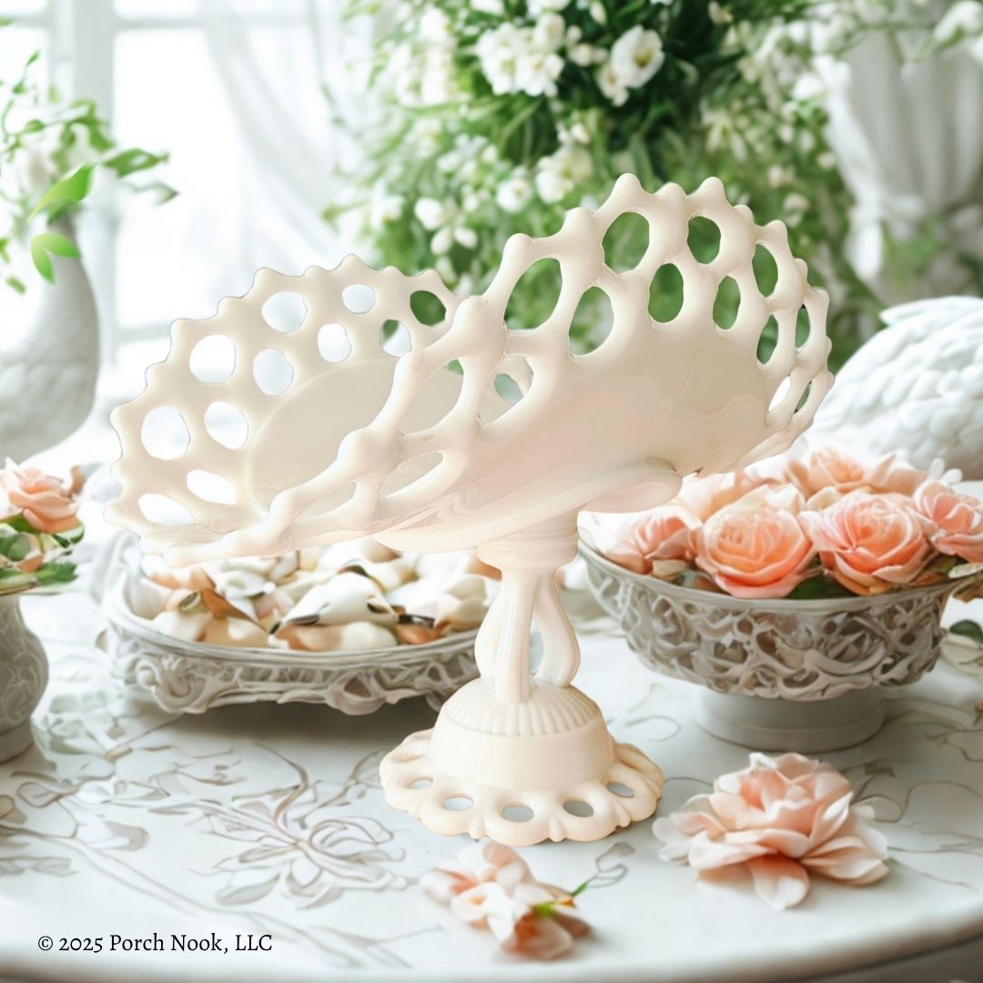 Westmoreland Doric Milk Glass Pedestal Bowl – Vintage Curved Fruit or Banana Stand