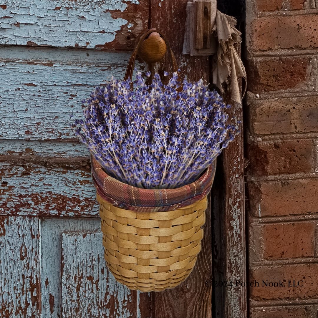 Porch Nook | Vintage Large Gatehouse Hanging Basket, Woven Wood with Leather Handle & Liner, by Longaberger