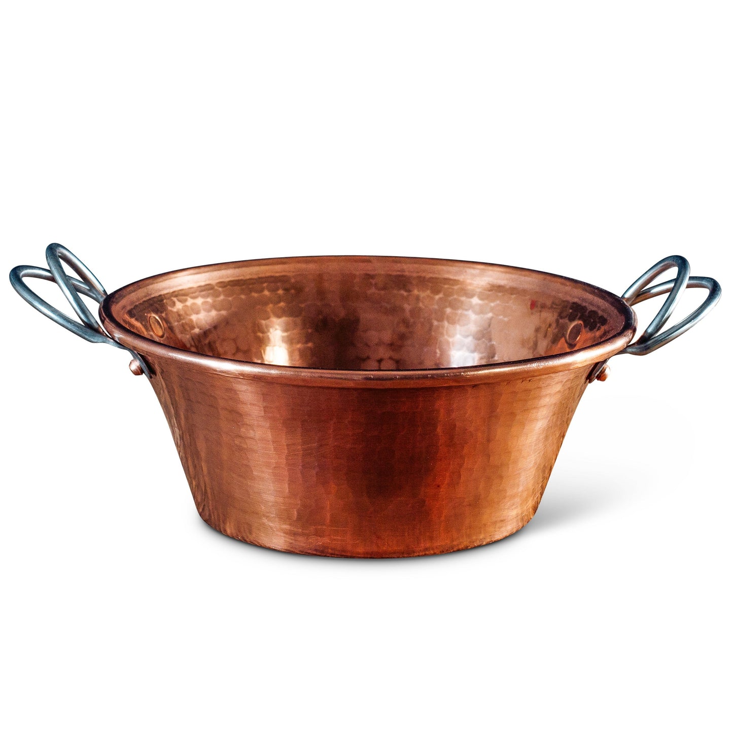 Copper pot with handles on a white background
