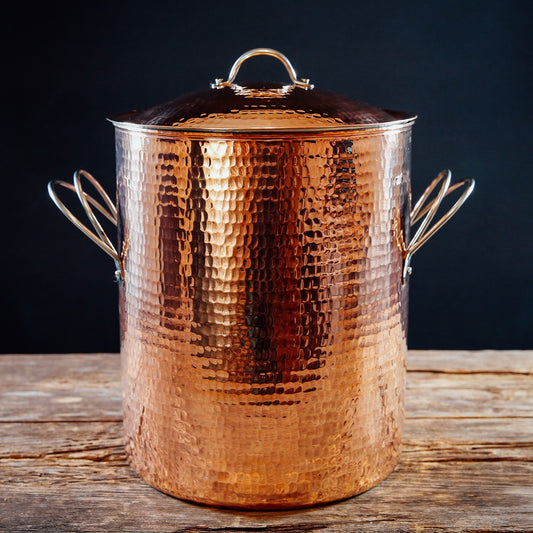 Handcrafted Hammered Copper Stock Pots for Soups, Stews, Stocks, and Slow Cooking