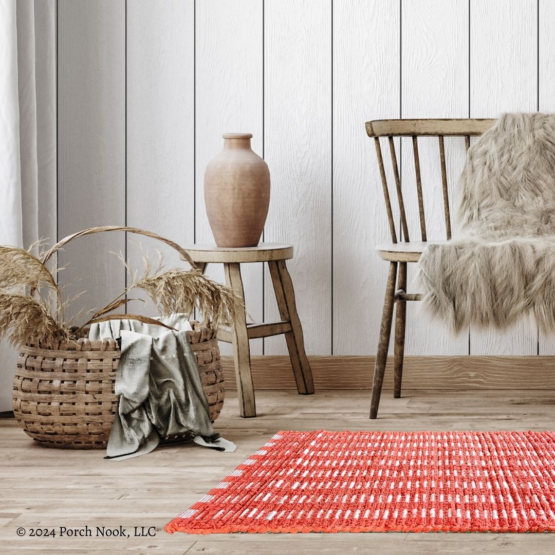 Porch Nook | Rustic Charm Orange Striped Area Rug, 34x20