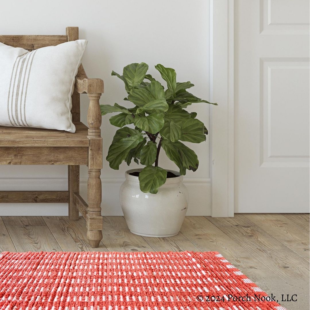 Porch Nook | Rustic Charm Orange Striped Area Rug, 34x20