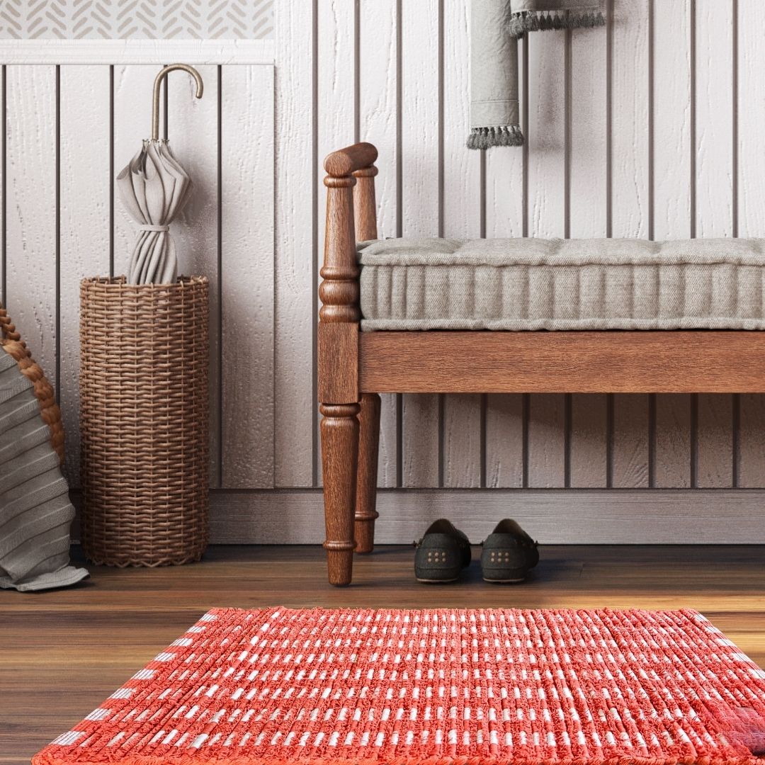 Porch Nook | Rustic Charm Orange Striped Area Rug, 34x20