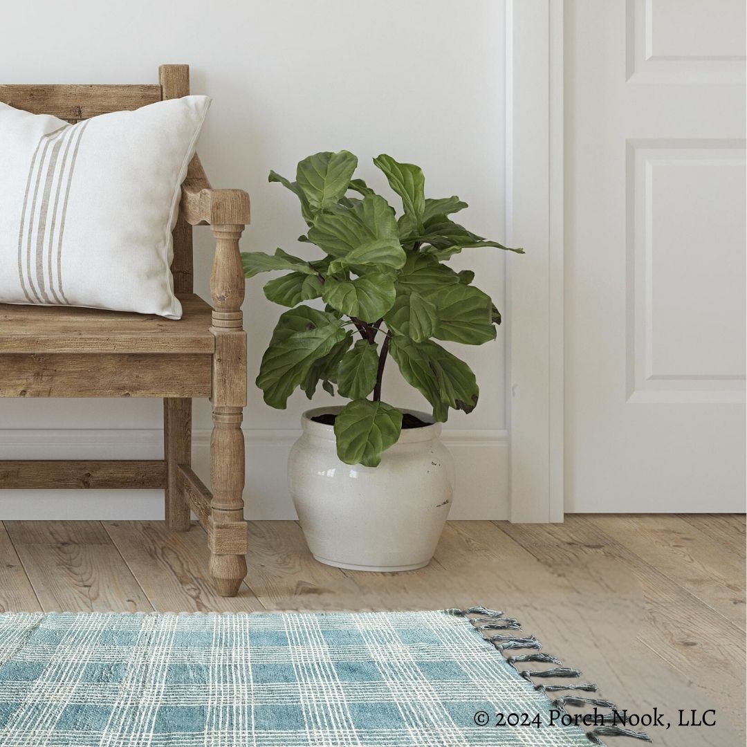 Porch Nook | Soft Blue Plaid Tassel Area Rug, 34x20