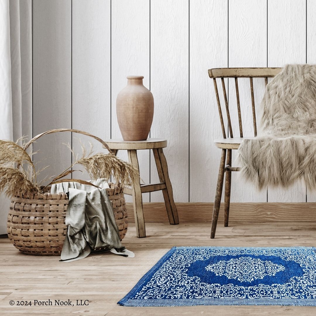 Porch Nook | Ornate Blue and White Area Rug, 34x20