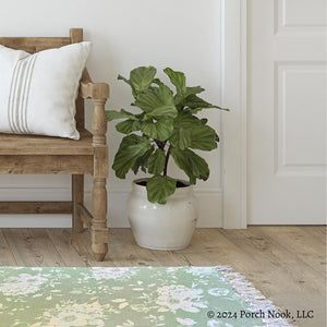 Porch Nook | Pastel Green Floral Tassel Area Rug, 34x20