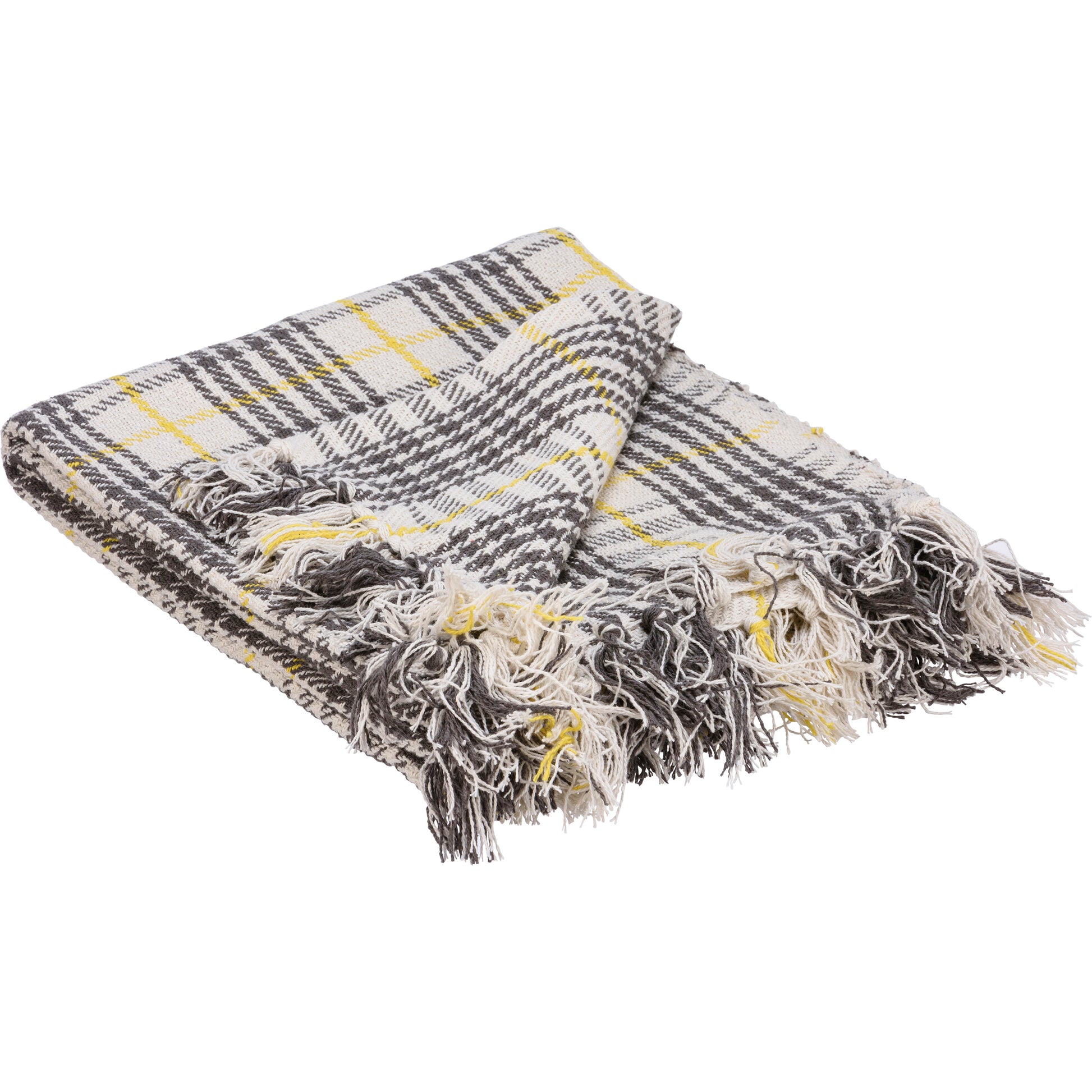 Porch Nook | Cozy Plaid Throw - 100% Cotton, Gray & Yellow