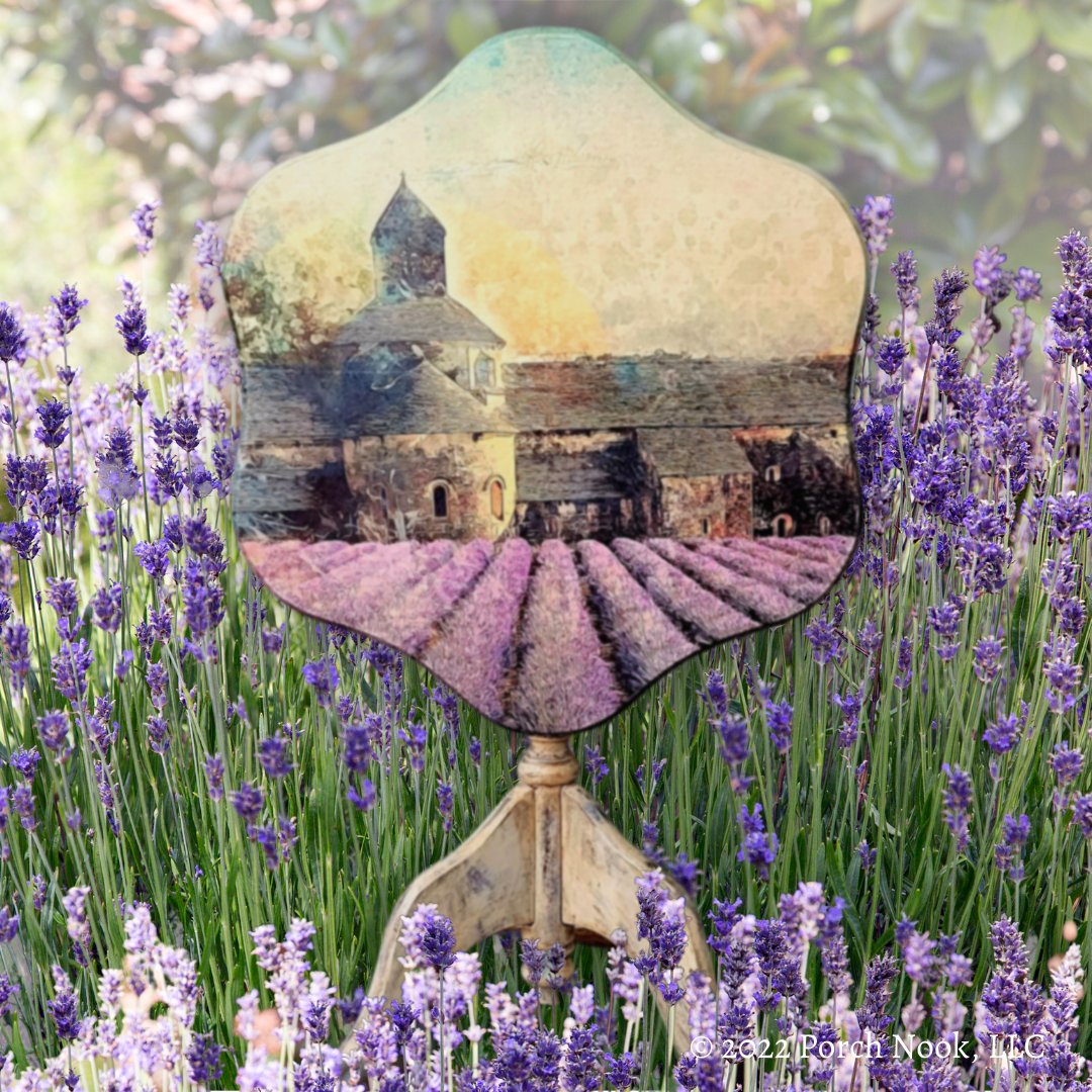 Porch Nook | Vintage Tilted Tea Table, Decoupage Abbey Lavender Fields in Provence France