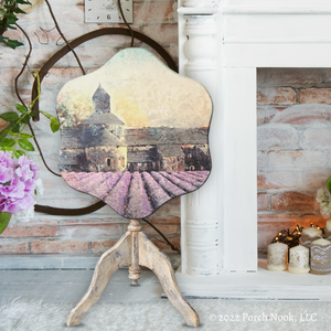 Porch Nook | Vintage Tilted Tea Table, Decoupage Abbey Lavender Fields in Provence France