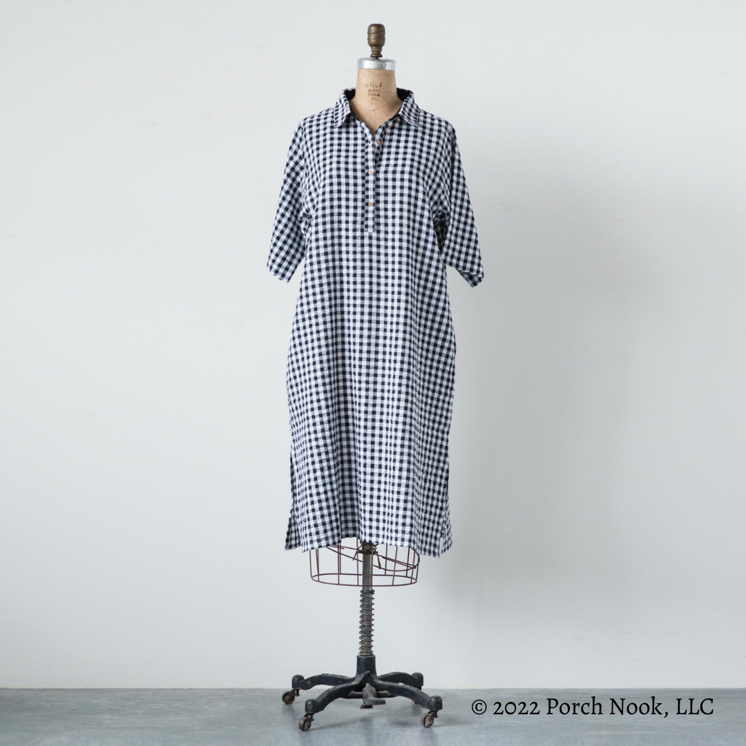 Cotton Seer Sucker Checkered Veronica Dress, Large