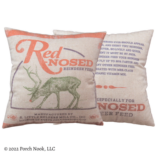 Holiday Decorative Pillow – “Red-Nosed Reindeer Feed”, Large