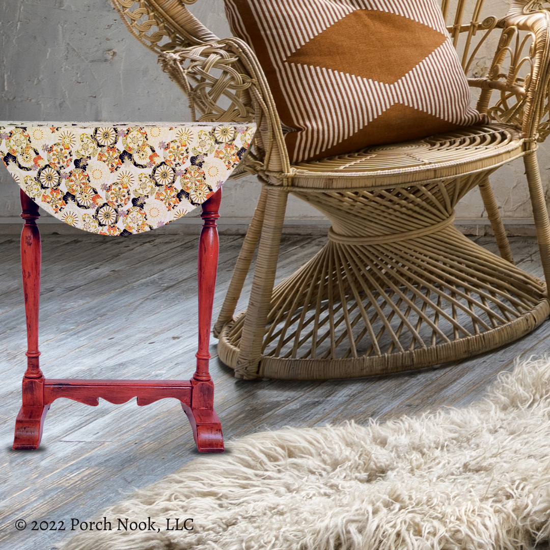 Porch Nook | Vintage Drop Leaf End Table, Decoupage and Hand Painted