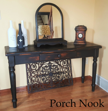 EXAMPLE: Console table w/ "Charcoal", distressed, dark wax