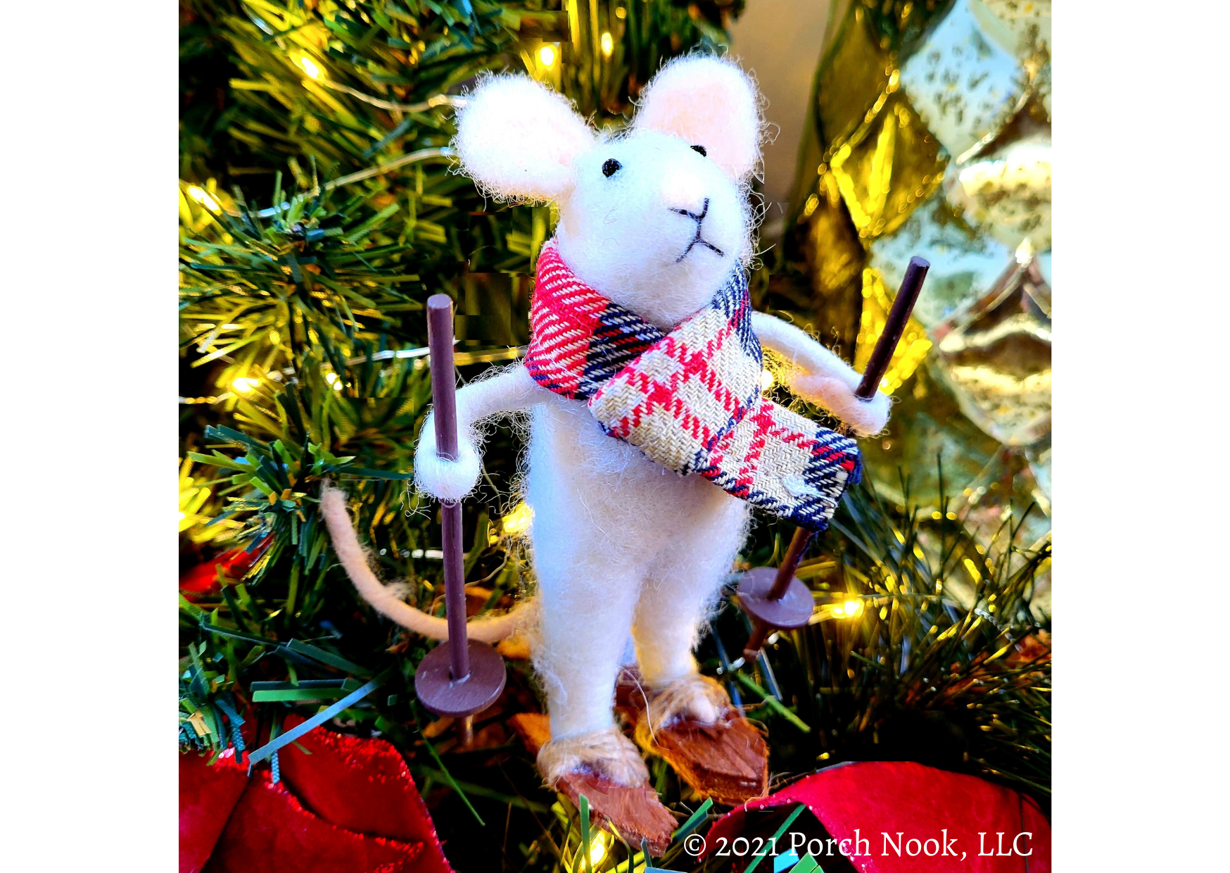 Porch Nook | Rustic Wool Felted Snowshoeing Mouse