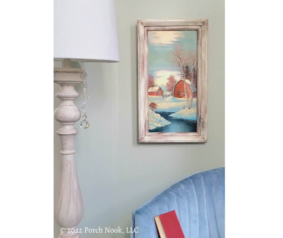 Porch Nook | “Winter Farm”, Vintage Framed Oil Painting on Canvas by Rosenquist