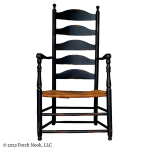 Porch Nook | Vintage Early American Style Ladderback Rush Seat Shaker Armchair