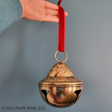 Porch Nook | Large Embossed Metal Sleigh Bell with Velvet Ribbon