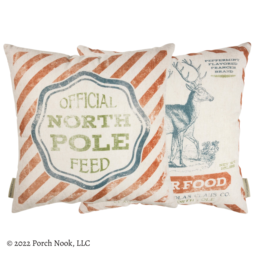 Holiday Decorative Pillow – “Official North Pole Feed, Reindeer Food”, Large