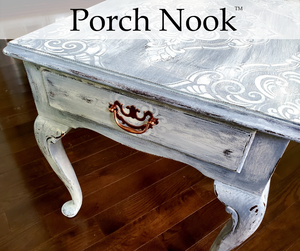 EXAMPLE: End talbe w/ "Polished Stone" and a creamy white wash with "Ol' Faithful" by Porch Nook