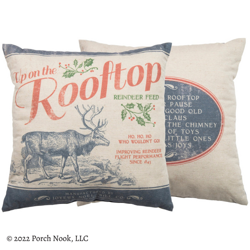 Holiday Decorative Pillow – “Up On The Rooftop Reindeer Feed”, Extra Large