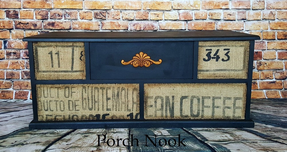 EXAMPLE: Chest w/ "Charcoal", burlap, dark wax