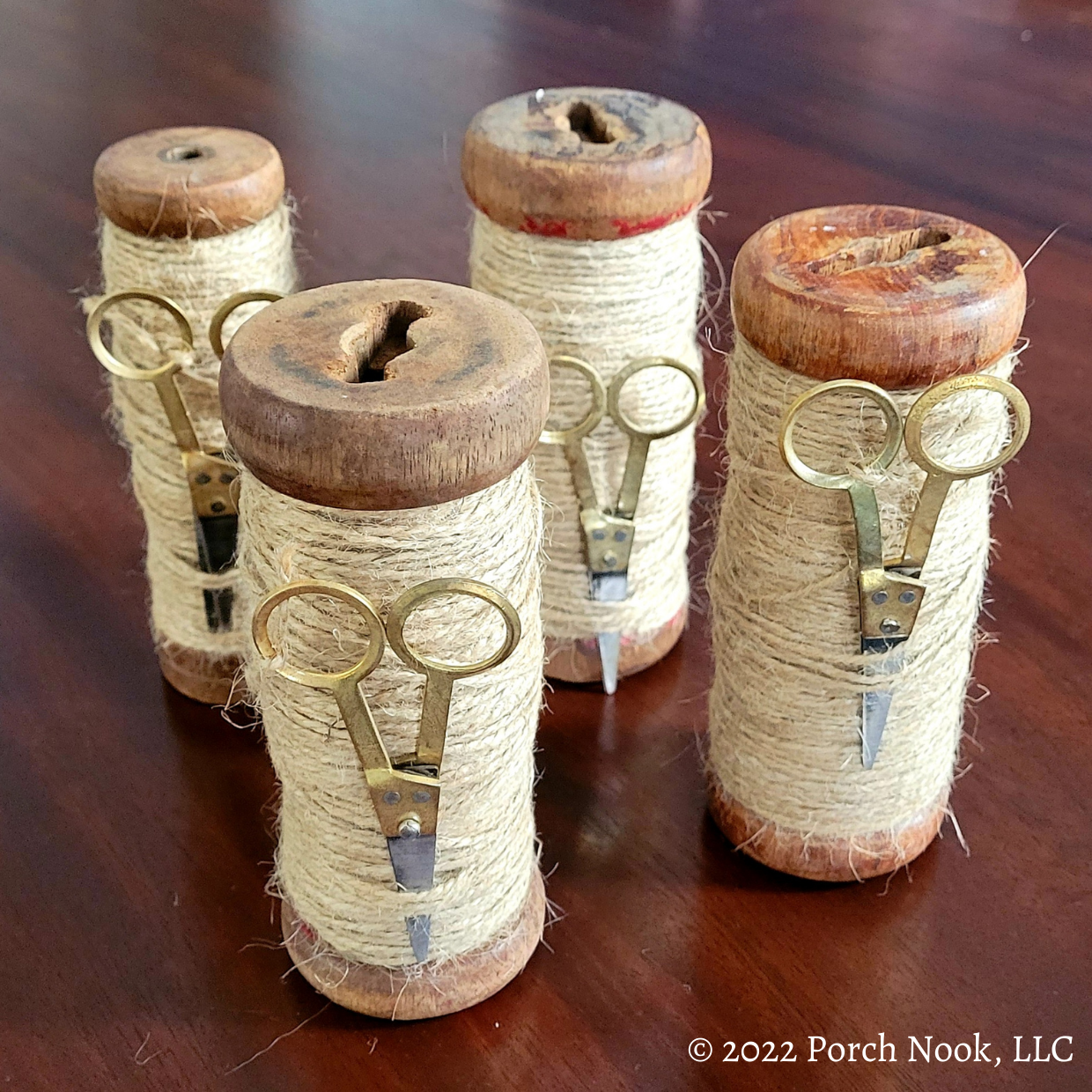 Porch Nook | Rustic Large Slim Wooden Spool with Twine and Scissors