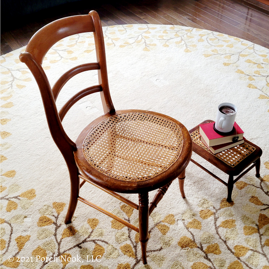 Porch Nook | Vintage Victorian Walnut Ladder Back Parlor Side Chair with Round Hand Caned Seat