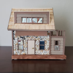 Vintage Handcrafted Architectural Model Home with Upstairs Deck, Tahoe Cabin Miniature Home, Hand Painted, Rustic Cabin, Sculpture