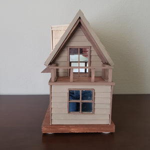 Vintage Handcrafted Architectural Model Home with Upstairs Deck, Tahoe Cabin Miniature Home, Hand Painted, Rustic Cabin, Sculpture