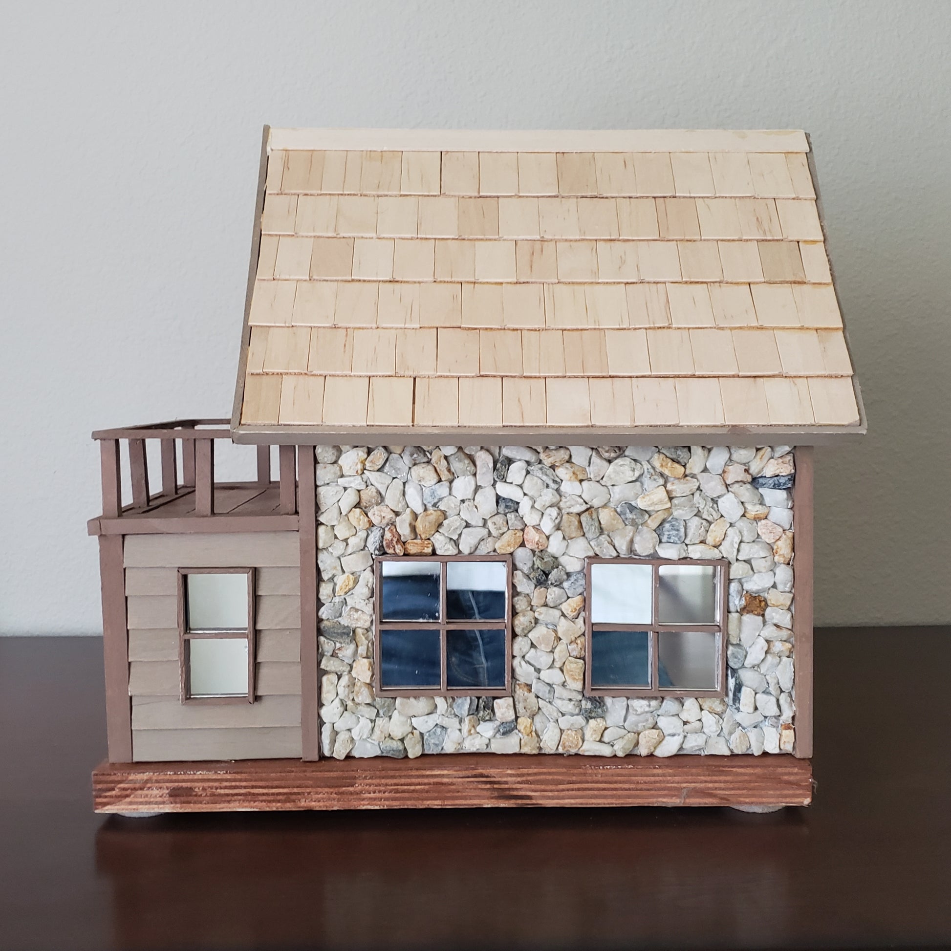 Vintage Handcrafted Architectural Model Home with Upstairs Deck, Tahoe Cabin Miniature Home, Hand Painted, Rustic Cabin, Sculpture