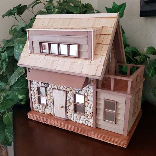 Vintage Handcrafted Architectural Model Home with Upstairs Deck, Tahoe Cabin Miniature Home, Hand Painted, Rustic Cabin, Sculpture