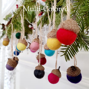 Set of 15 Handmade Felted Wool Acorn Ornaments, Gift Wrap Decoration, Napkin Rings, Curtain Tie Backs, Wreath Decoration, Hand Felted