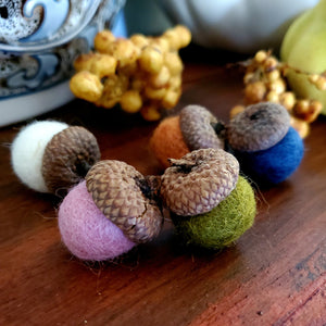 Set of 10 Handmade Felted Wool Acorn Ornaments, Hand Felted