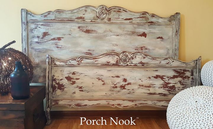 EXAMPLE: headboard & footboard w/ "Nantucket", distressed, clear and dark wax