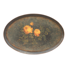 Porch Nook | Garden Tole Tray, with Hand-Painted Yellow Roses and Patina Finish