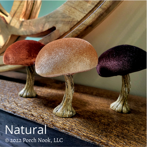 Porch Nook | Velvet Mushroom with Resin Stem Sculpture, Set of 3