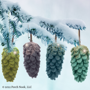 Porch Nook | Set of 4 Large Wool Felt Pinecone Ornament with Glitter, 4 Colors
