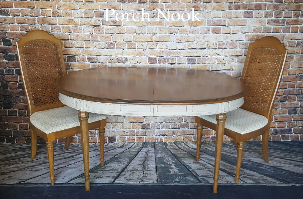 EXAMPLE: Dining set w/ "Cashew", distressed, clear wax