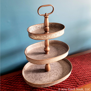 Proch Nook | Three-Tiered Galvanized Metal Oval Tray