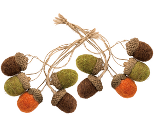 Large Felted Wool Acorn Ornaments with Twine Hanger, Set of 10