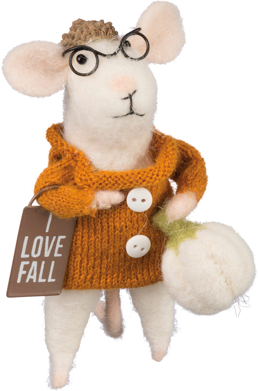 Rustic Wool Felted “I Love Fall” Mouse