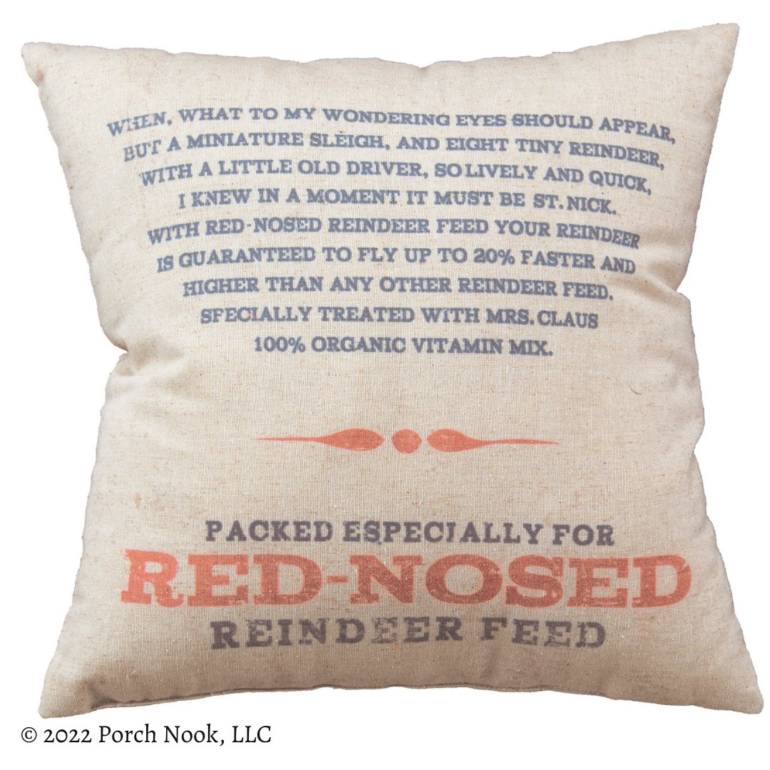 Holiday Decorative Pillow – “Red-Nosed Reindeer Feed”, Large