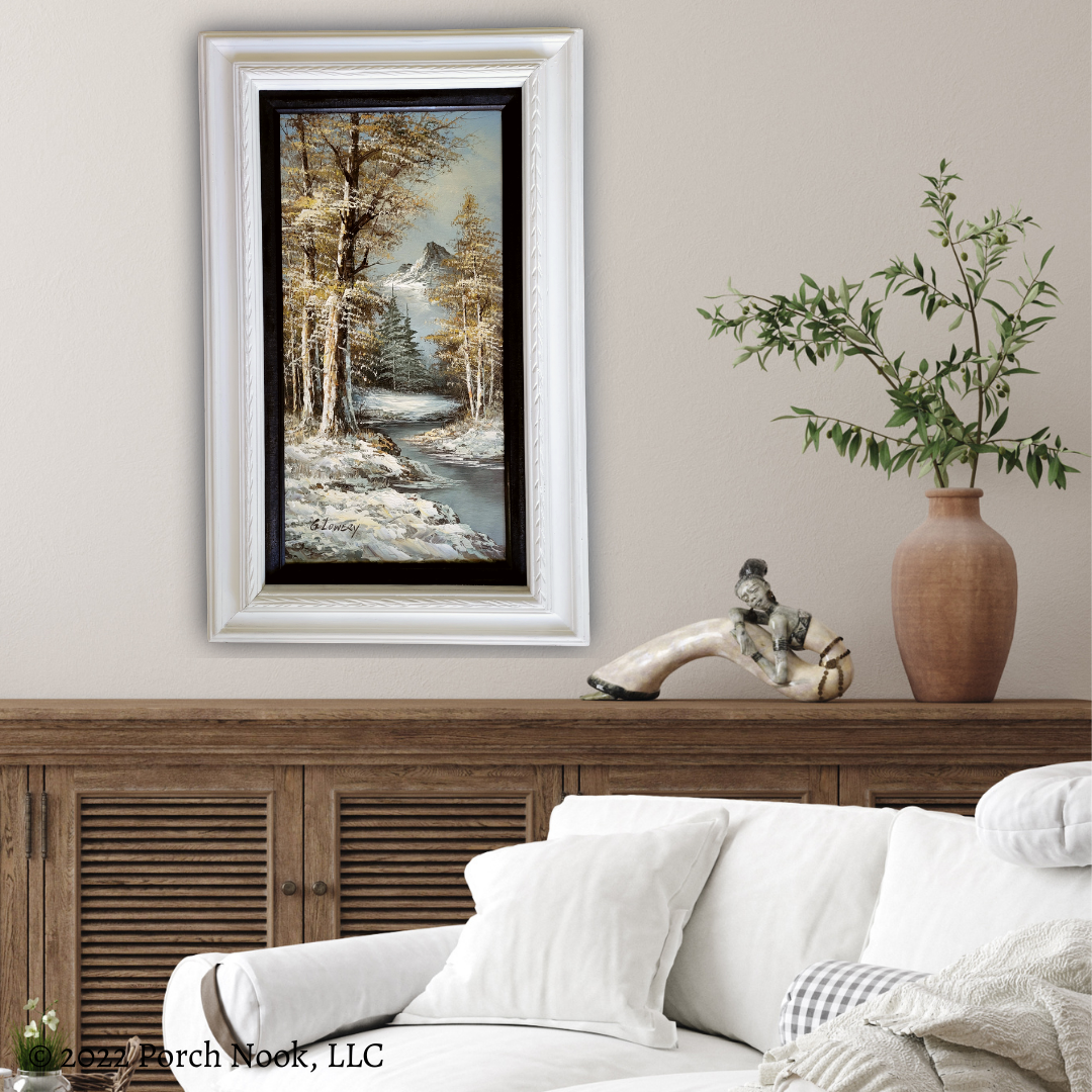 Porch Nook | Vintage Original Oil Painting on Canvas “Mountain River”, by G. Lowery