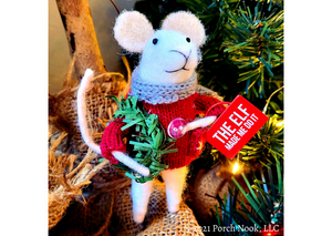 Porch Nook | Rustic Wool Felted Christmas Mouse – “The Elf Made Me Do It”
